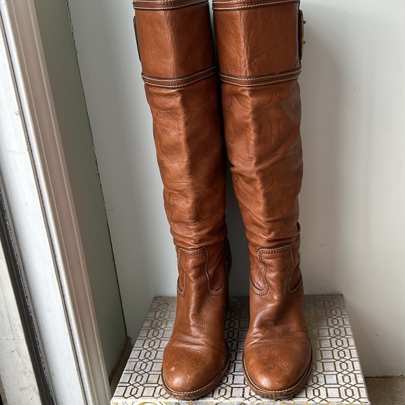 Coach Meredith Leather Monogram Tall Heeled Buckle Boots Women's size 9 - Picture 2 of 9